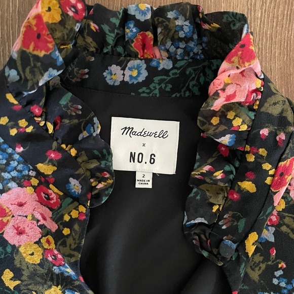 Madewell‎ x NO.6 Floral Ruffle Mock Neck Silk Romantic Mini Dress Size 2 - Picture 5 of 7